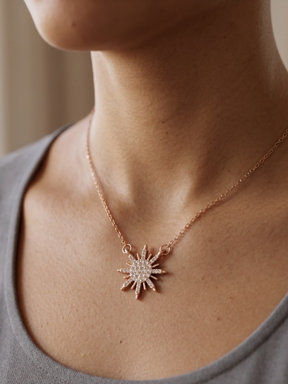 Gold Sunburst Pendant Necklace Rhinestone Starburst